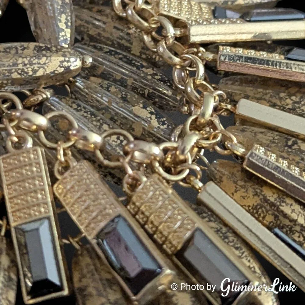 NY & Co Statement Necklace – Gold Speckled Beads & Hematite Rhinestones